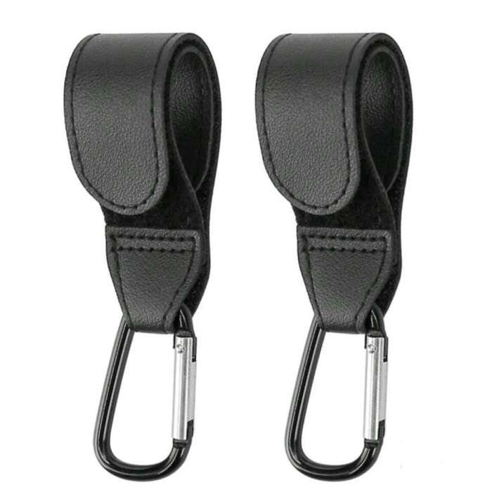 2PCS Stroller Hooks for Hanging, Leather Stroller Clip Straps, Baby Stroller Hooks for Diaper Bags