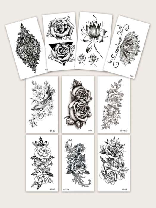 10pcs Sticker Waterproof Temporary Sketch Flower Simple Flower Sternum Stick Temporary Tattoo Stick