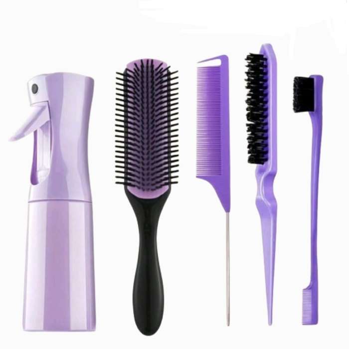 5-Piece Detangling Brush Set  Purple, for All Hair Types, Curly, Wavy & Straight Hair