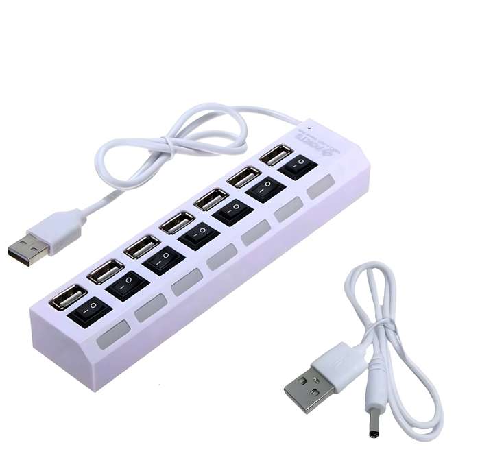 7-Port USB 2.0 HUB Splitter High Speed Adapter ON/OFF Switch for Laptop PC (White)