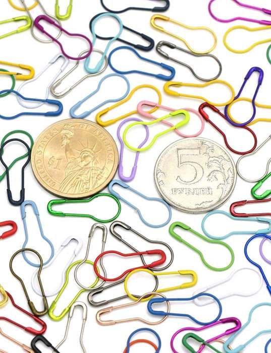 100pcs Mix Colors Metal Safety Pins Knitting Stitch Markers Gourd Shape Clips