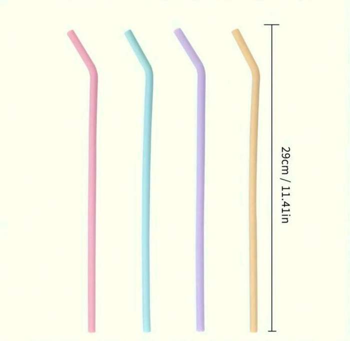 4Pcs Reusable Silicone Straws Set Easy to Clean Bend Colorful Heat-resistant Easy to Clean