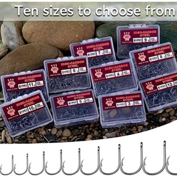 QualyQualy 1000pcs Carbon Steel Fishing Hooks W/Portable Plastic Box, Assorted Small Fishing Hooks