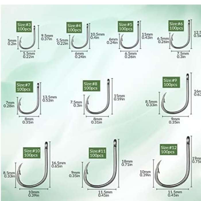 QualyQualy 1000pcs Carbon Steel Fishing Hooks W/Portable Plastic Box, Assorted Small Fishing Hooks
