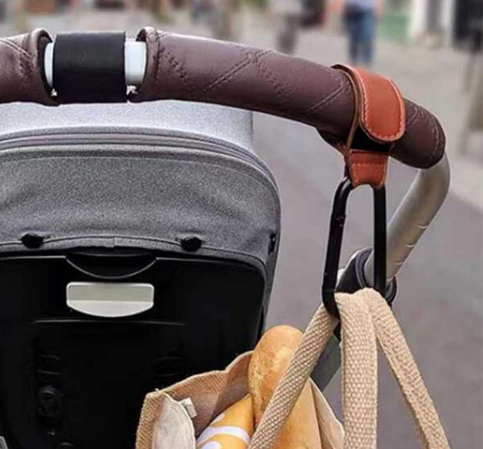 2PCS Stroller Hooks for Hanging, Leather Stroller Clip Straps, Baby Stroller Hooks for Diaper Bags