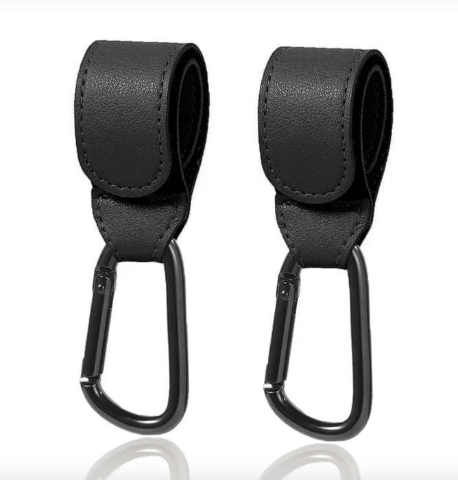 2PCS Stroller Hooks for Hanging, Leather Stroller Clip Straps, Baby Stroller Hooks for Diaper Bags