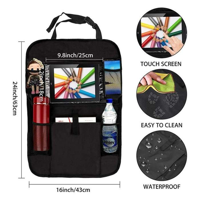 Car Backseat Organizer with 10 inch Clear Tablet Holder Waterproof Car Seat Back Protector