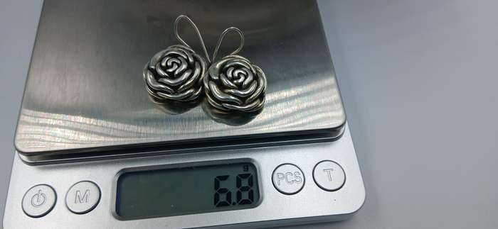 Sterling Silver Rose Flower Dangle Earrings