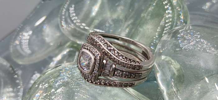Cushion Sterling Silver Ring Set