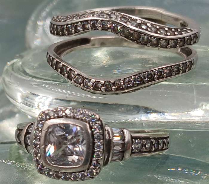 Cushion Sterling Silver Ring Set