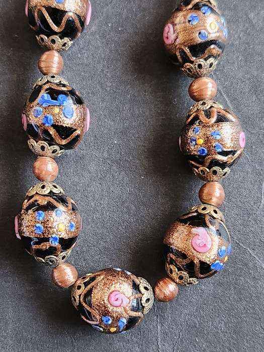 Vintage Black Venetian Murano Wedding Cake Bead Necklace 71.7g - as per photograph