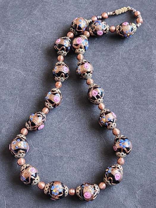 Vintage Black Venetian Murano Wedding Cake Bead Necklace 71.7g - as per photograph