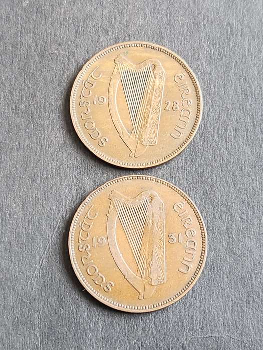 2 x Ireland One Pennies 1928/1931 - as per photograph