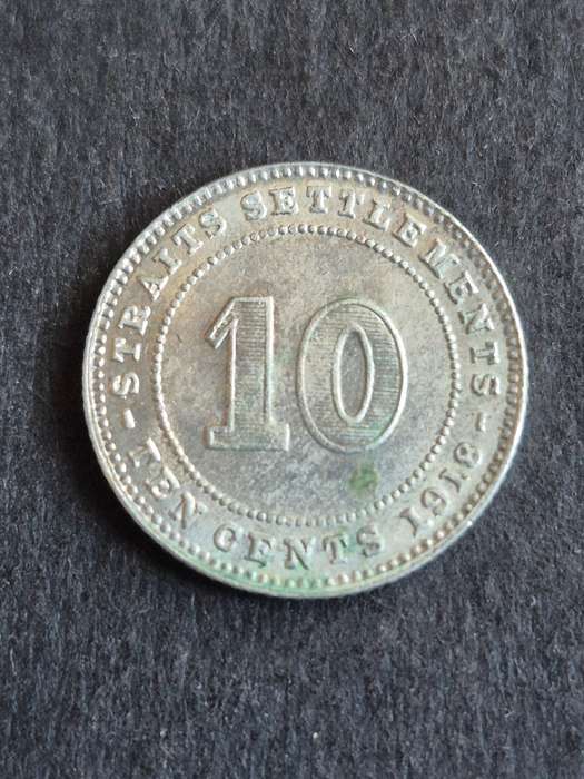 Strait Settlements 10 Cents 1918 Silver George V