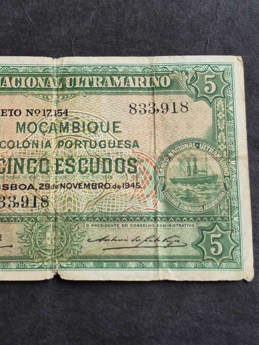 Mozambique Five Escudos 1945 (tears)