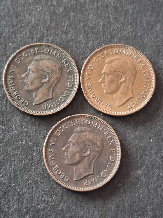 3 x UK Farthing 1944/1945/1946
