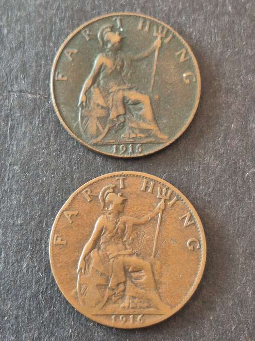2 x UK Farthing 1915/1916