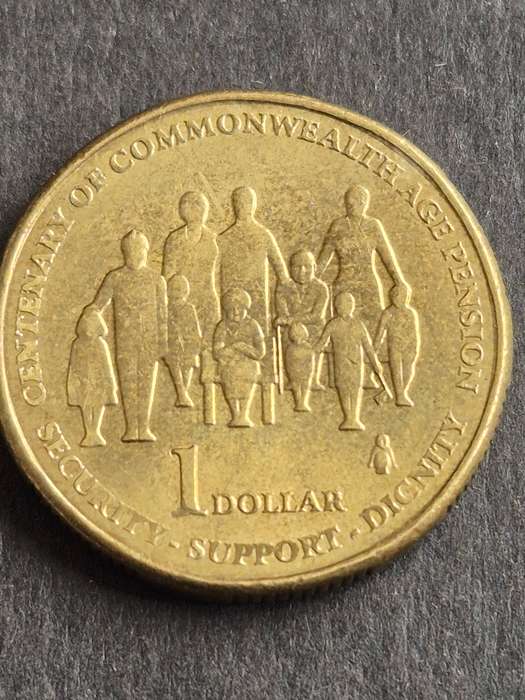 Australia One Dollar Centenary of Commonwealth Age Pension Commemorate
