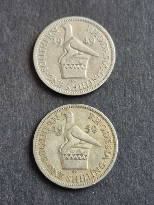 2 x Southern Rhodesia One Shillings 1949/1950