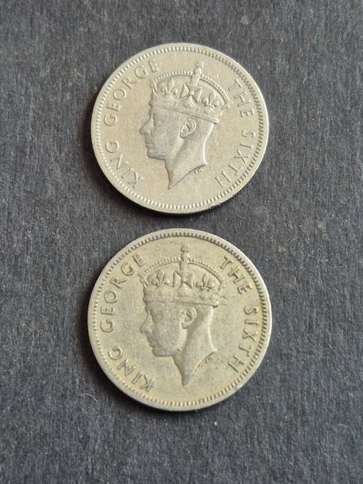 2 x Southern Rhodesia One Shillings 1949/1950