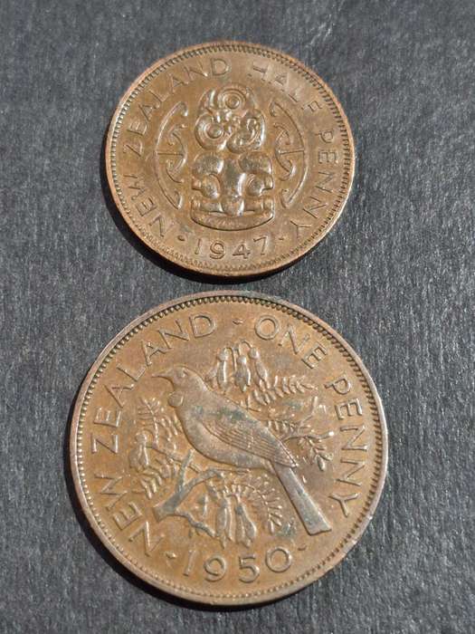 New Zealand 1/2 Penny 1947 and Penny 1950