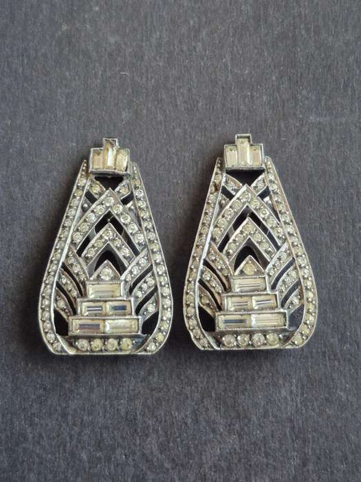 Art Deco Silver Dress Clip Earrings with Marcasite Stones stamped .935 total weight 14.3g