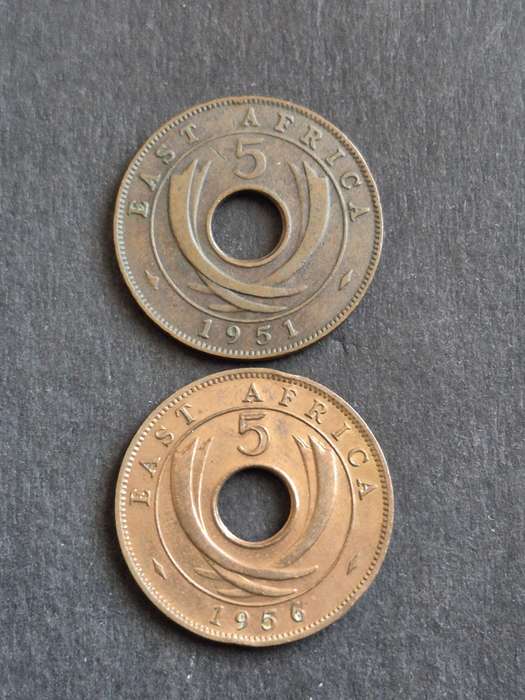 2 x East Africa 5 Cents 1951/1956