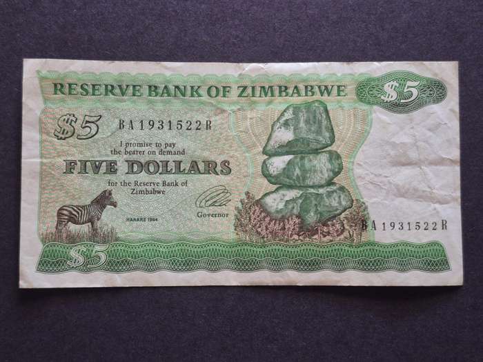 Reserve Bank of Zimbabwe 5 Dollars Harare 1994 Bird Watermark
