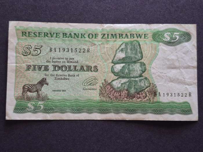 Reserve Bank of Zimbabwe 5 Dollars Harare 1994 Bird Watermark