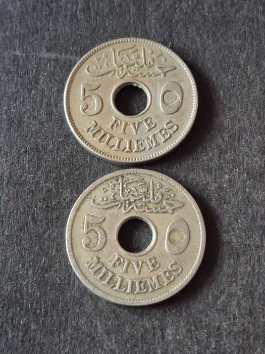 2 x Egypt 5 Milimes 1917