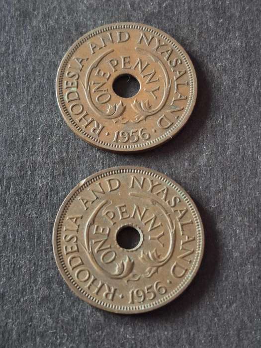 2 x Rhodesia and Nyasaland One Pennies 1956