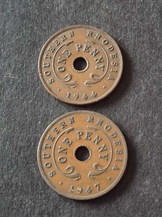 2 x Southern Rhodesia One Pennies 1944/1947