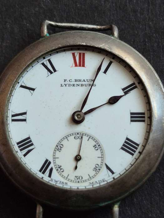 Vintage Men's Sterling Silver Wrist Watch 15 Jewels F.C. Braun Lydenburg - nice condition- not work