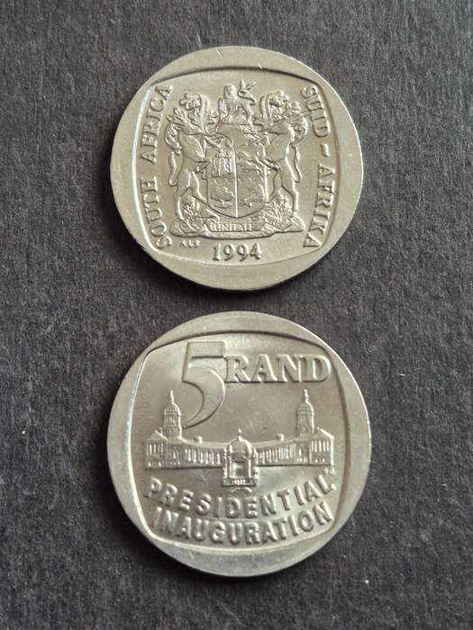 2 x Presidential Inauguration Five Rand Coins 1994