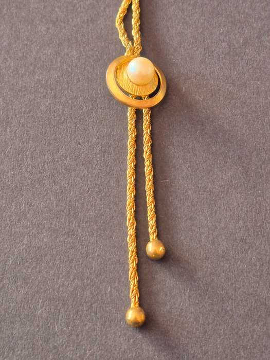 Vintage Gold Plated Necklace with Pearl Charm total weight 11.4g