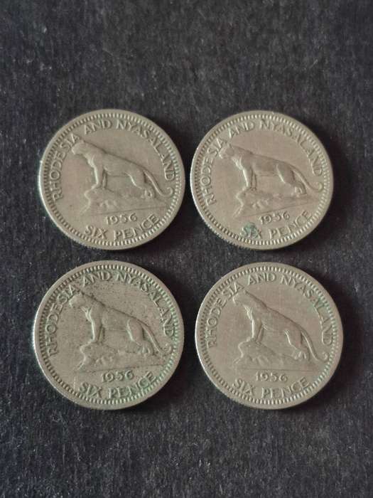 4 x Rhodesia and Nyasaland Sixpence 1956