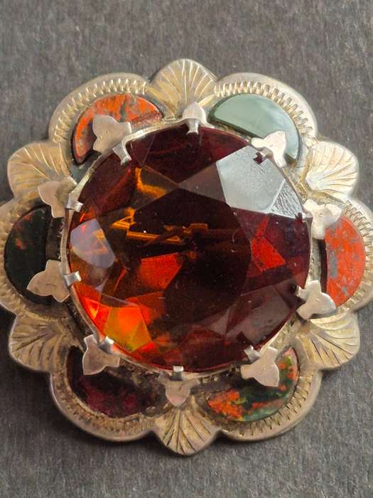 Art Deco Scottish Amber Agate 19.4g made in Great Britain - probably silver no hallmarks