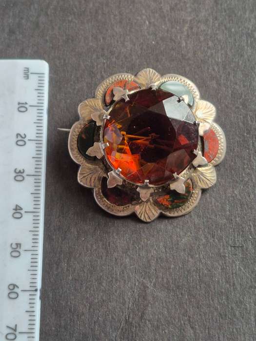 Art Deco Scottish Amber Agate 19.4g made in Great Britain - probably silver no hallmarks