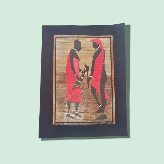 Banana Bark Collage. The banana bark is laid on a black fabric.