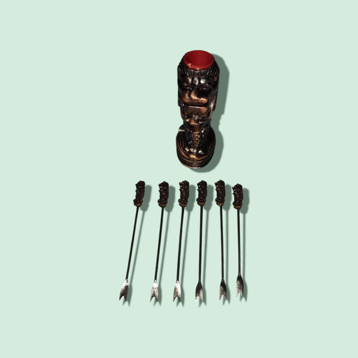 Singapore Merlion Mermaid/Lion Brass Set of 6 Forks Cast Metal Holder