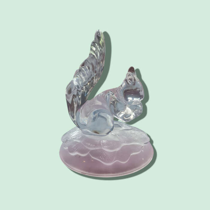 Vintage Crystal Squirrel Figurine on Frosted Crystal Oval Base