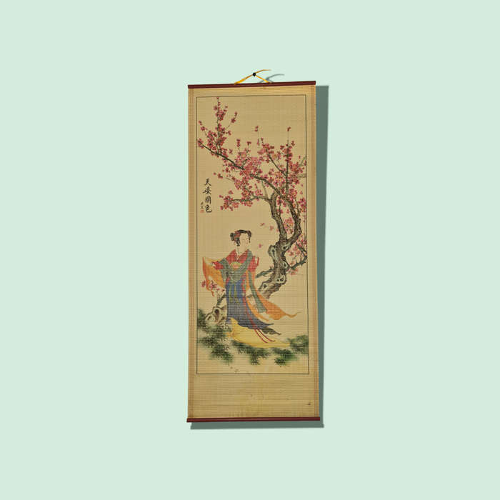 Vintage Asian Painted Bamboo Scroll