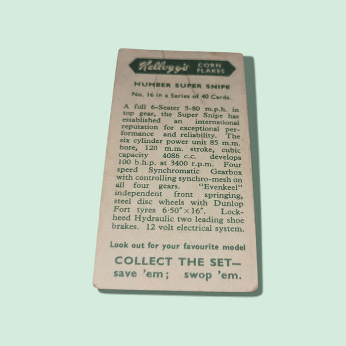 Kelloggs Kellogg's cereal trade cards: Motor Cars colour NO 16