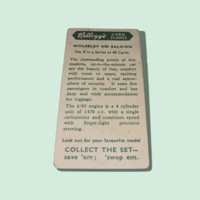 Kelloggs Kellogg's cereal trade cards: Motor Cars colour NO 8