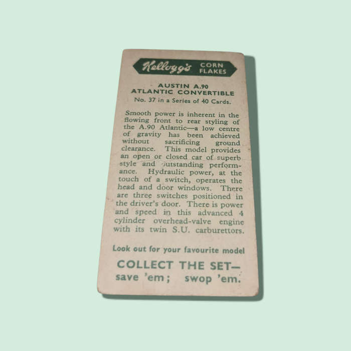 Kelloggs Kellogg's cereal trade cards: Motor Cars colour NO 37