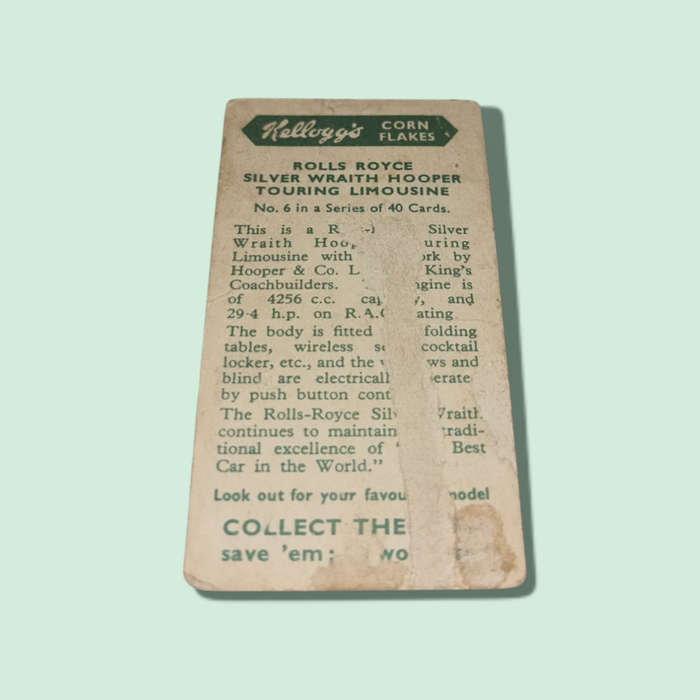 Kelloggs Kellogg's cereal trade cards: Motor Cars colour NO 6   QC4203