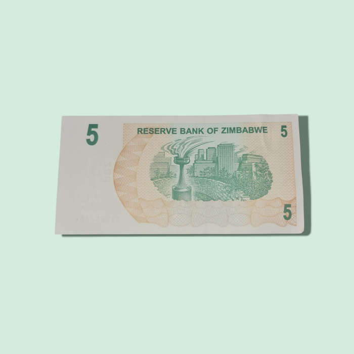 Zimbabwe 5 Dollars Bearer Cheque Banknote