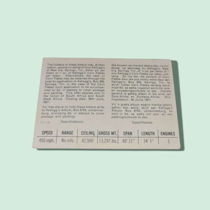1957 KELLOGG'S ALL WHEAT cards F4U-5NL CORSAIR U.S FIGHTER