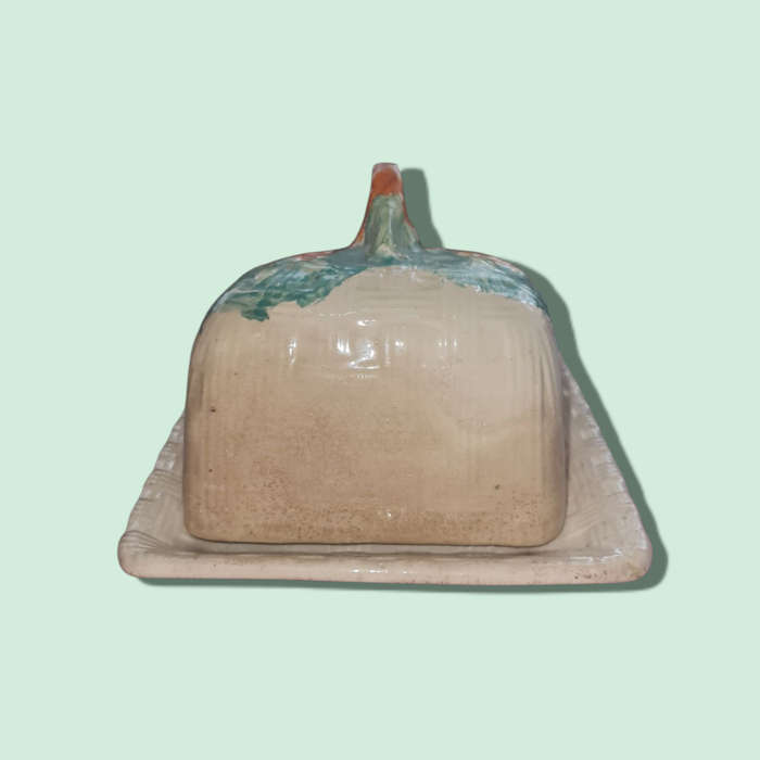 English Hand Painted Butter Dish With Flower. Arthur Wood Art Deco California Pattern