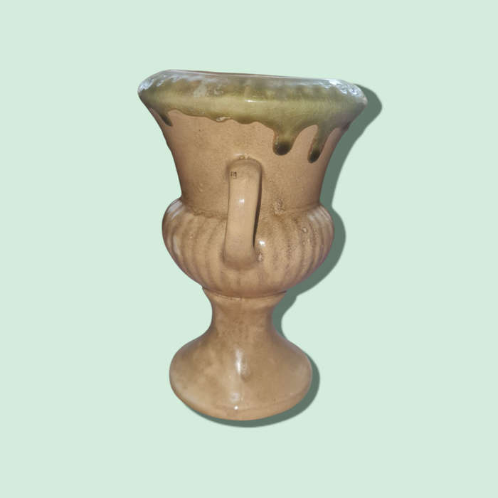 Retro Pottery Cream and Green Vase